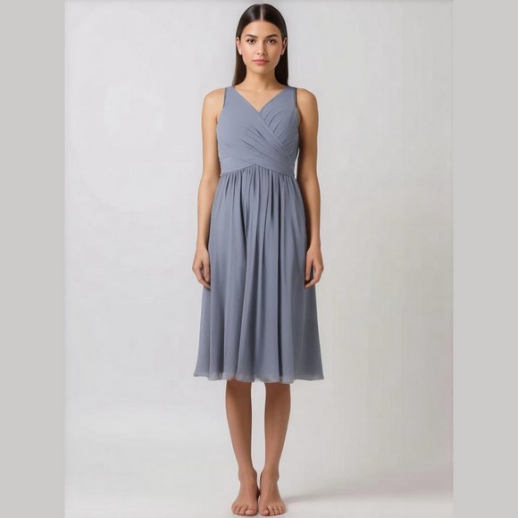BILL Levkoff Woman's Size 8‎ Misty Gray Midi Prom Homecoming Dress Lined Formal - Picture 1 of 16